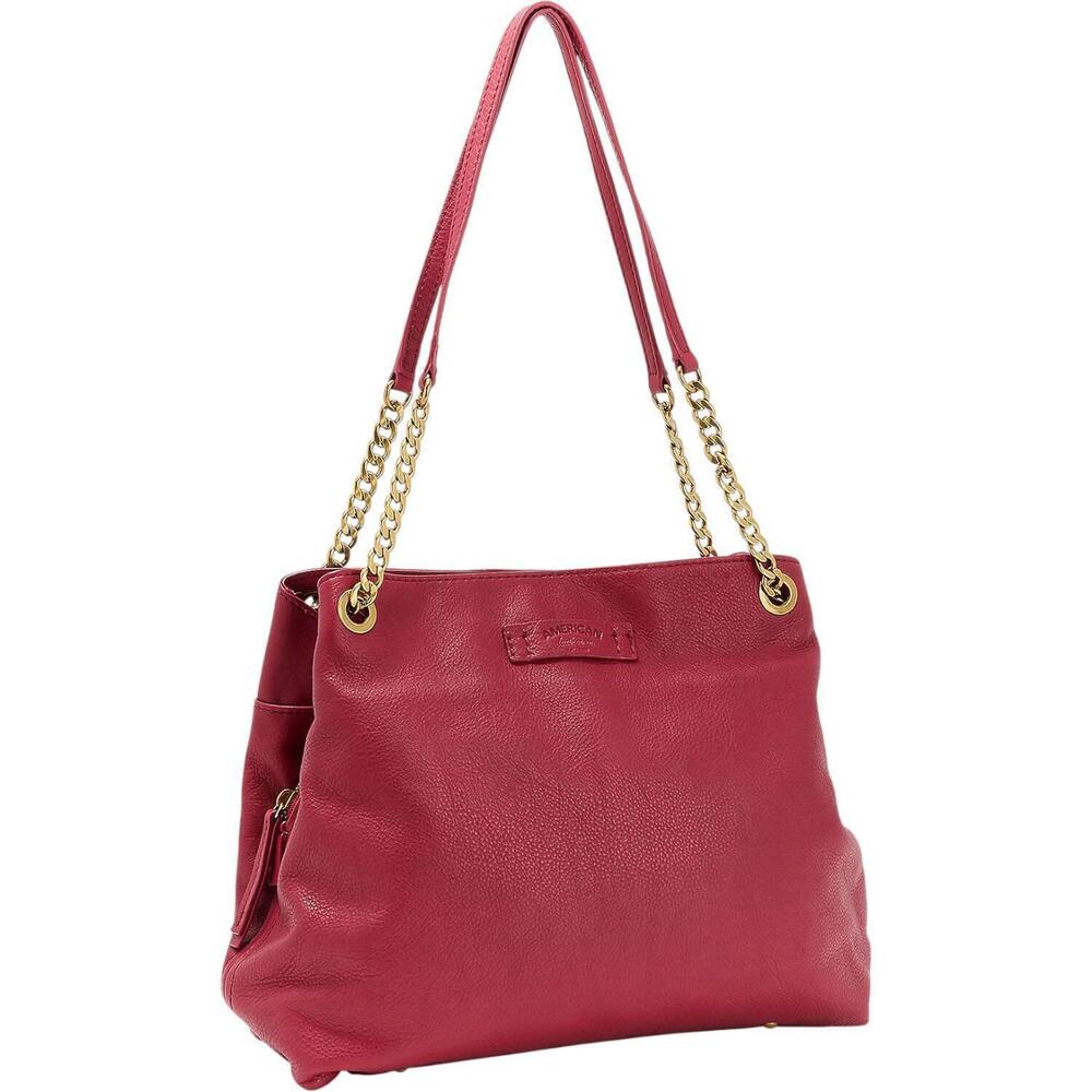 American Leather Co. Brisben Leather Chain Shopper Bag Amaranth Red